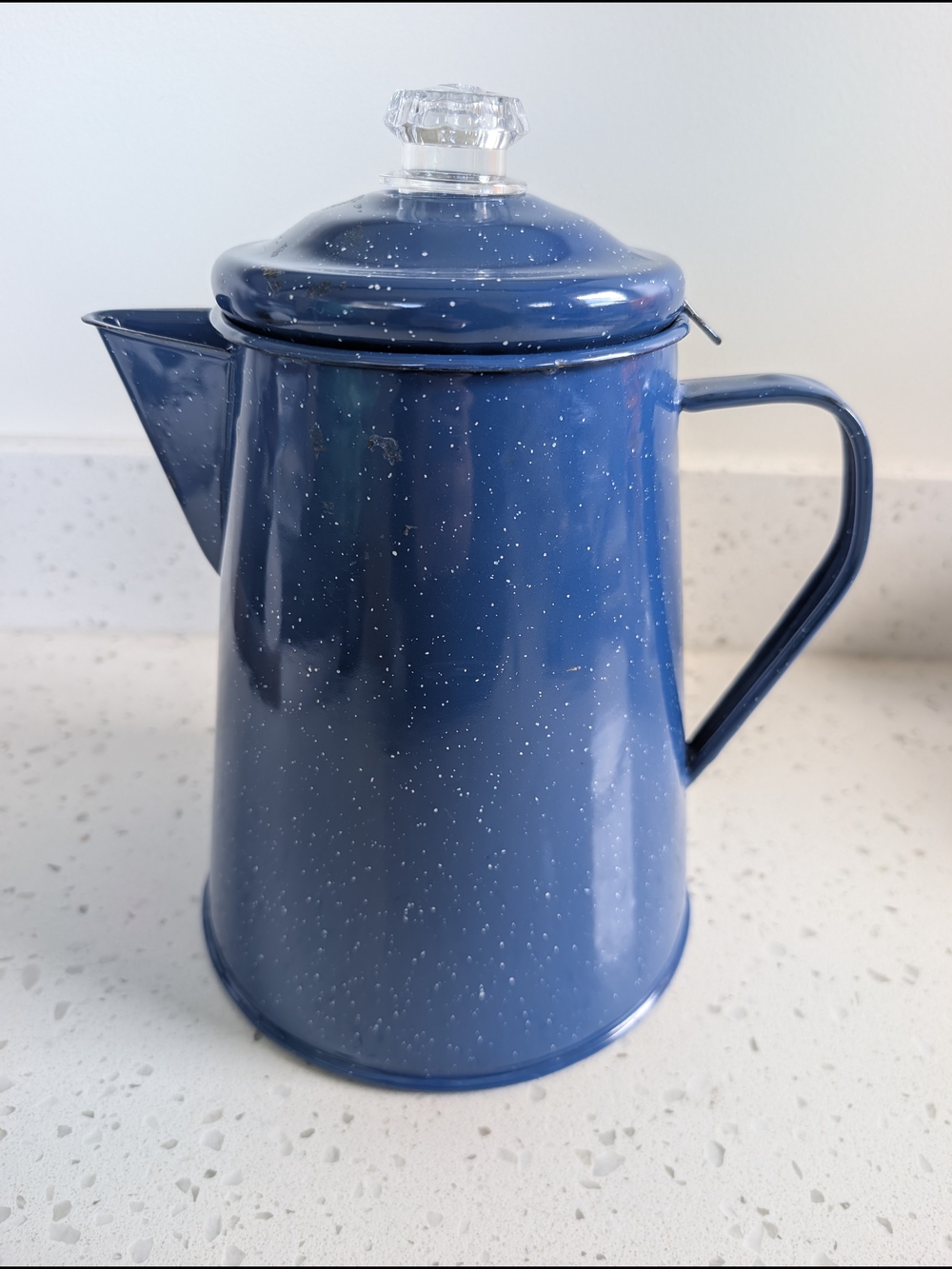 Vintage Blue Speckled Enamel Coffee Pot with Lid